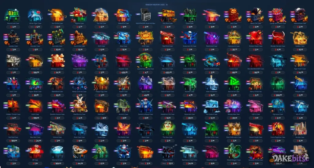 Part of the case list, with prices from $0.30 to $555.