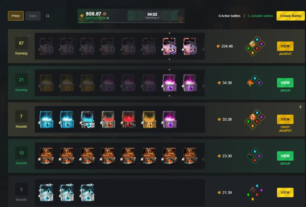 Clash.gg case battles: jackpot, group and crazy jackpot modes.