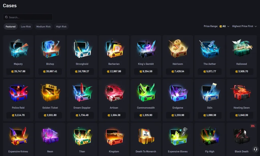 CSGOEmpire cases, sorted by risk.