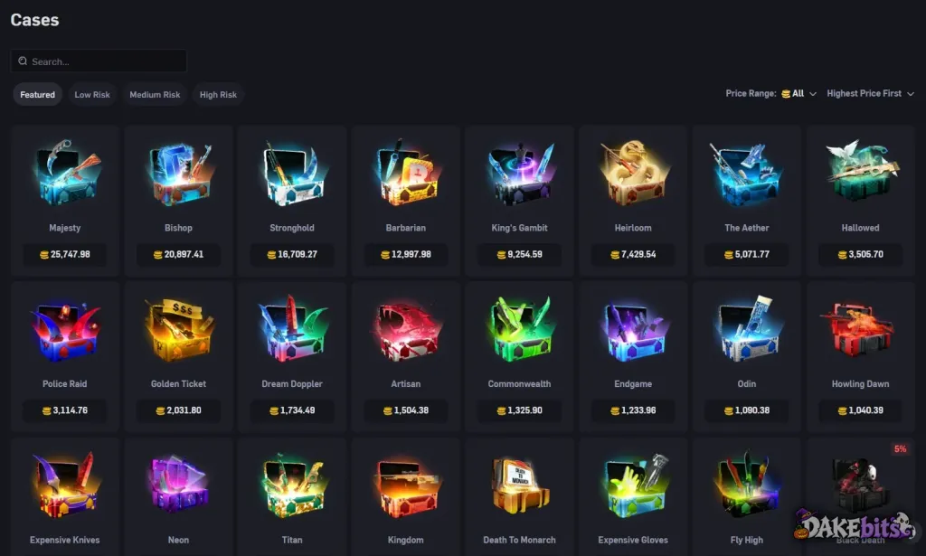 Cajas de CSGOEmpire, ordenadas por riesgo.