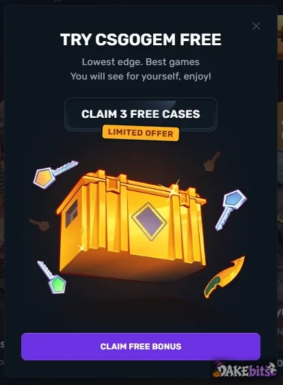 The pop-up on our new account: “Claim 3 free cases – Limited offer”.