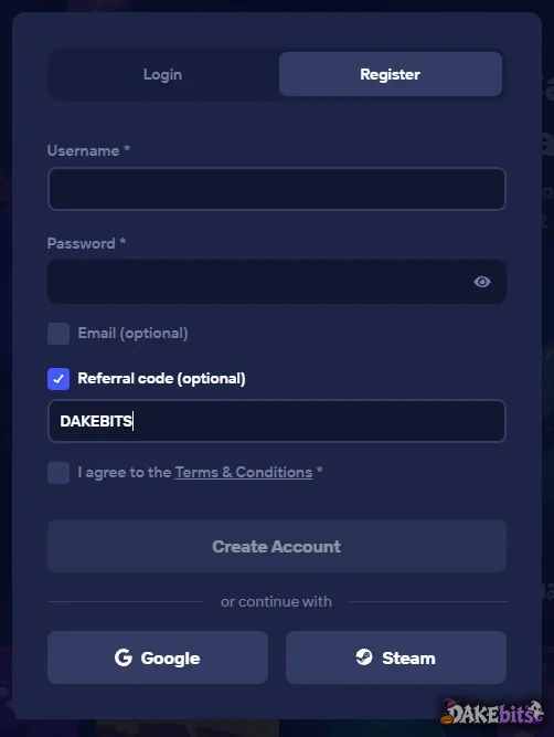 Duel.com registration with our referral code; email is optional.