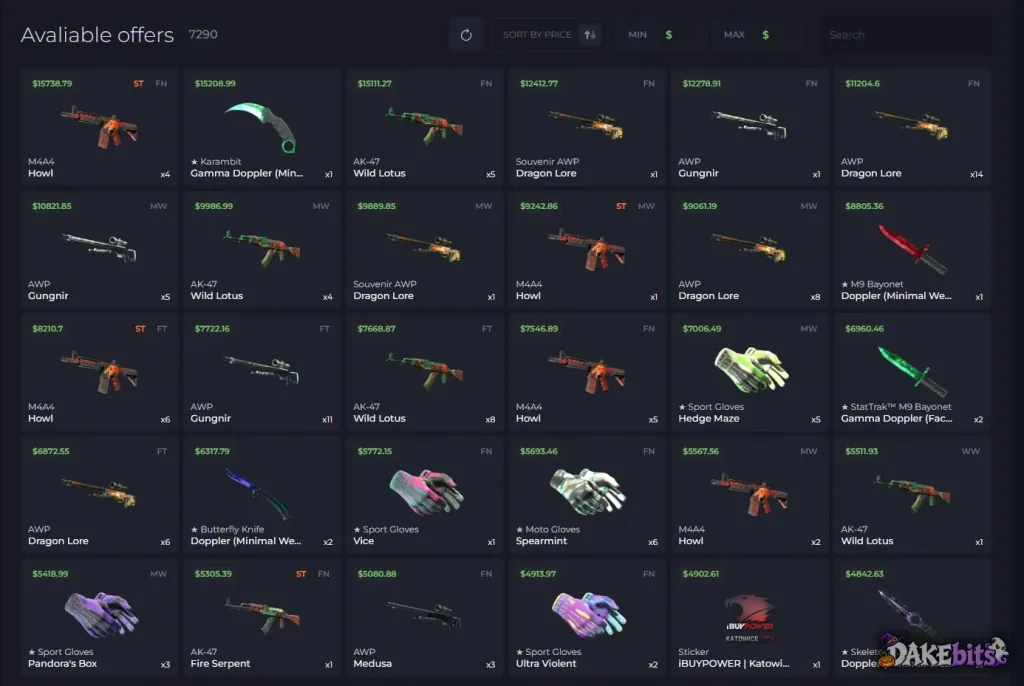 Withdrawing as CS2 skins: 7,290 skins were on offer when we checked.